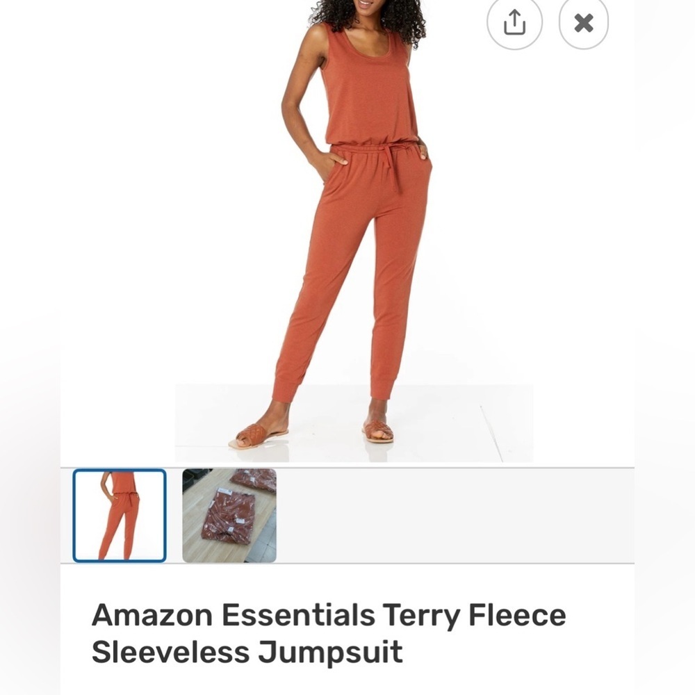 Amazon Essentials Women's Terry Fleece Jumpsuit - Rust